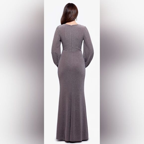 Betsy & Adam Clara Long Sleeve Glitter Knit Knot Dress NWOT size 8 Taupe - Picture 2 of 7